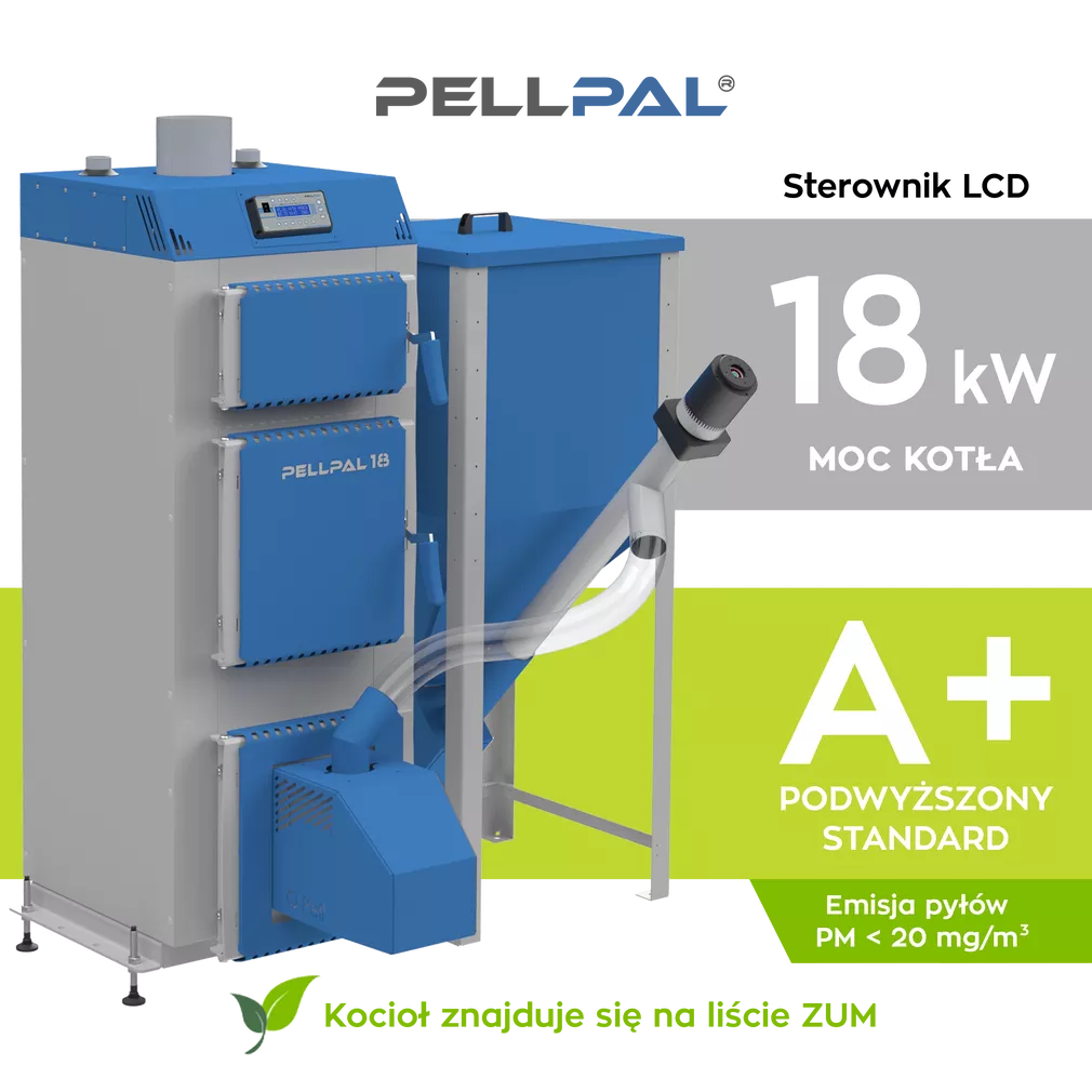 Kocioł na pellet PELLPAL o mocy 18 kW sterownik dotykowy LCD - 5 Klasa EcoDesign