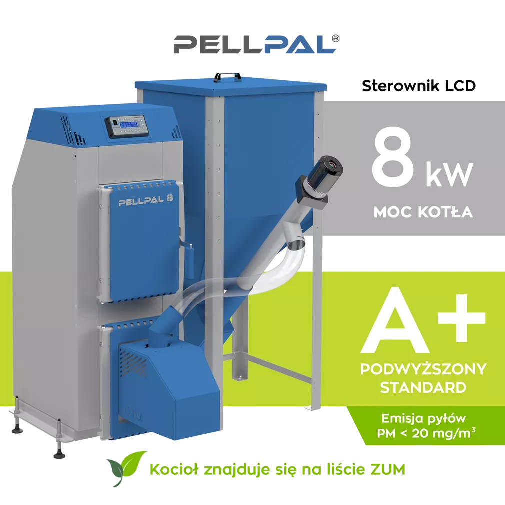 Kocioł na pellet PELLPAL o mocy 8 kW sterownik dotykowy LCD - 5 Klasa EcoDesign