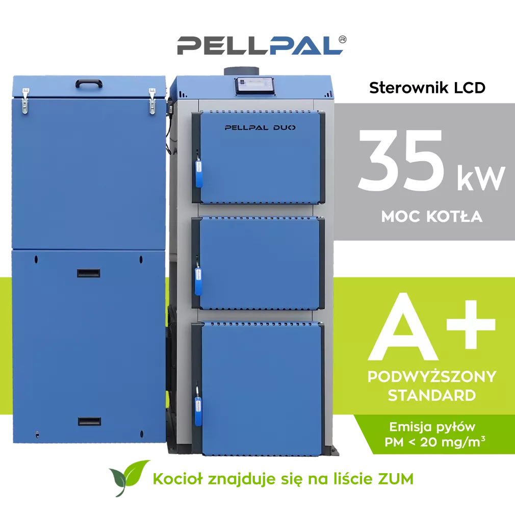 Kocioł na pellet PELLPAL DUO o mocy 35 kW - 5 Klasa EcoDesign - sterownik LCD