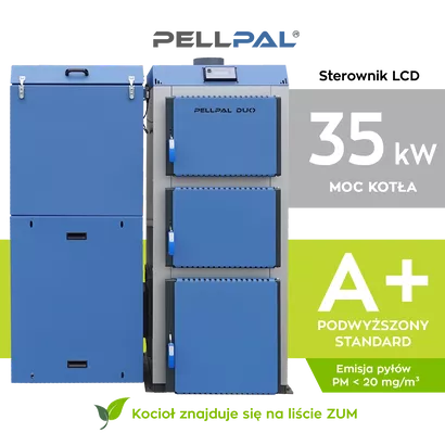 Kocioł na pellet PELLPAL DUO o mocy 35 kW - 5 Klasa EcoDesign - sterownik LCD