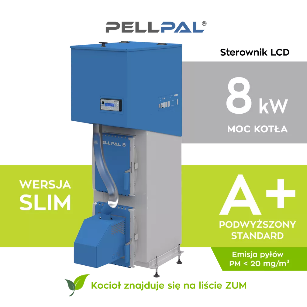 Kocioł na pellet PELLPAL SLIM o mocy 8 kW sterownik dotykowy LCD - 5 Klasa EcoDesign