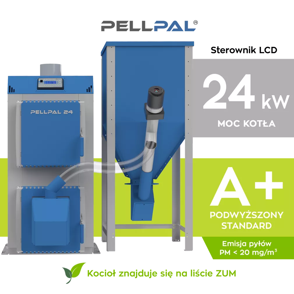 Kocioł na pellet PELLPAL o mocy 24 kW sterownik dotykowy LCD - 5 Klasa EcoDesign