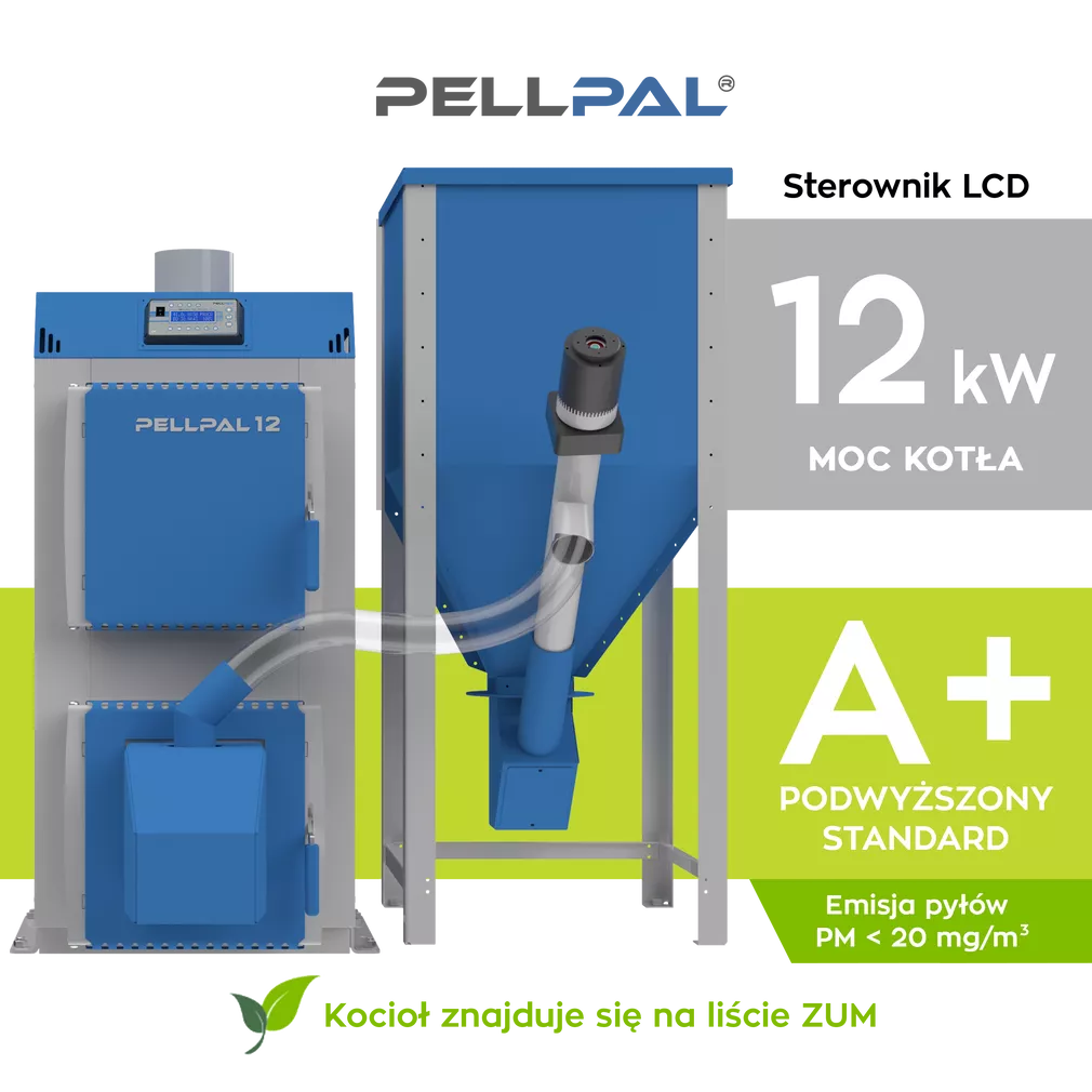 Kocioł na pellet PELLPAL o mocy 12 kW sterownik dotykowy LCD - 5 Klasa EcoDesign